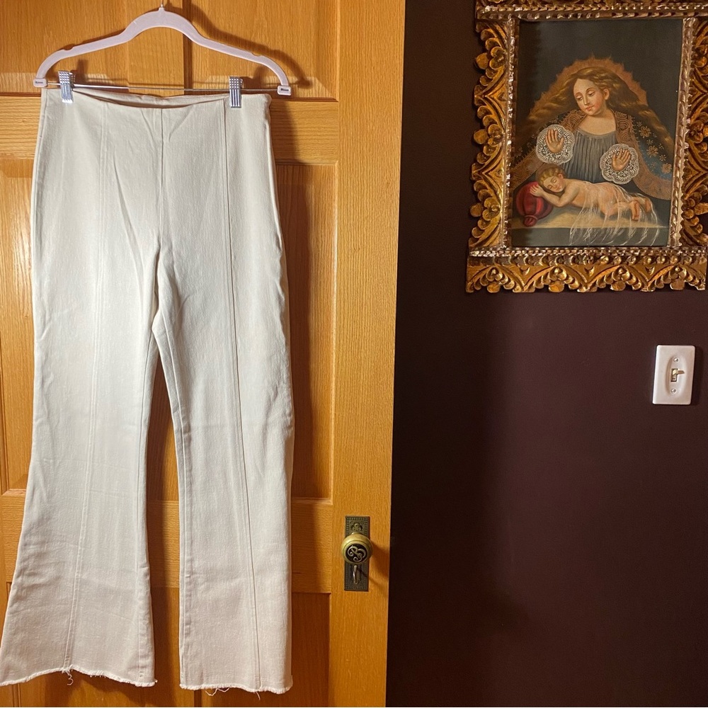 MYSTREE flared khaki pants with frayed hem